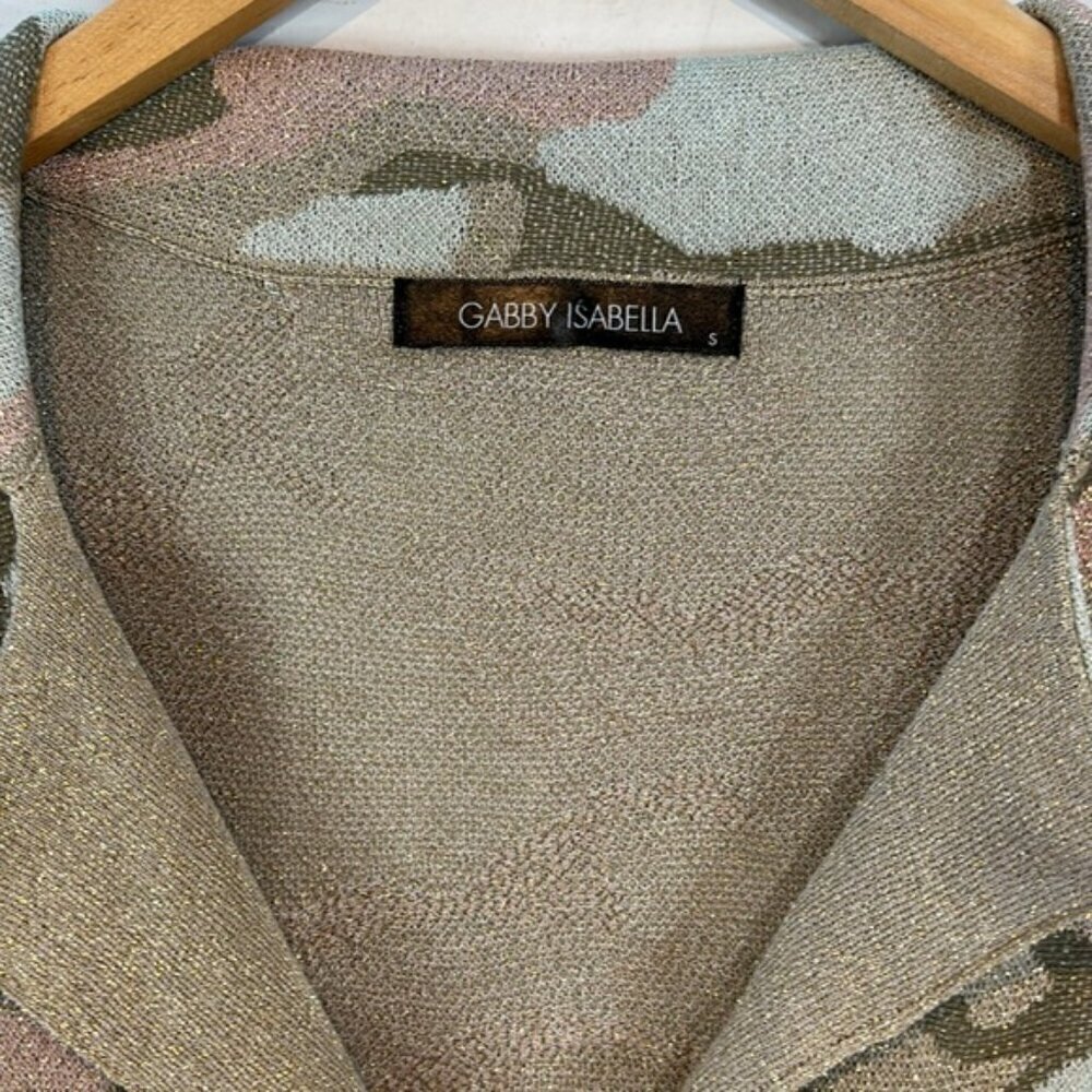 Gabby Isabella Camo Print Metallic Fringed Cardigan Size Small - Picture 7 of 11